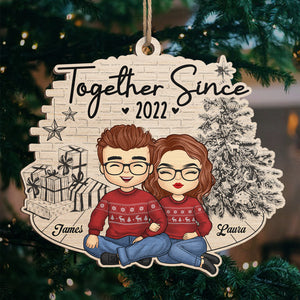 Toi et moi, on est ensemble depuis - Ornement personnalisé pour couple - Forme unique en bois - Cadeau de Noël pour mari et femme, anniversaire