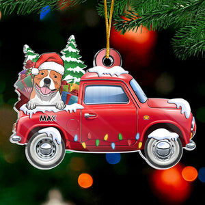 Joyeux Noël ! Décoration de Noël personnalisée en acrylique en forme de voiture. Cadeau pour les amoureux des animaux.