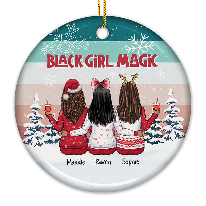 Black Girl Magic - Décoration de Noël ronde personnalisée en céramique - Cadeau pour meilleure amie, meilleure amie, sœur, cadeau d'anniversaire pour meilleure amie et amie, cadeau de Noël