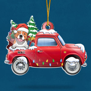 Joyeux Noël ! Décoration de Noël personnalisée en acrylique en forme de voiture. Cadeau pour les amoureux des animaux.