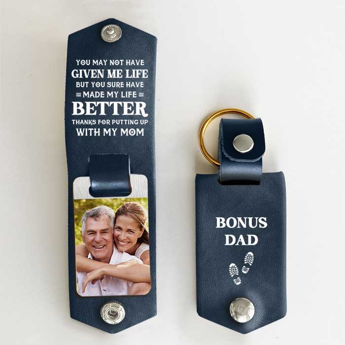 Tu as amélioré ma vie ! Porte-clés personnalisé en cuir PU. Télécharger une image, cadeau pour papa.