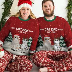 Meilleur papa chat de tous les temps - Sweat-shirt de Noël unisexe personnalisé et moche, sweat-shirt en laine, sweat-shirt imprimé intégral - Cadeau pour les amoureux des chats, les amoureux des animaux, cadeau de Noël