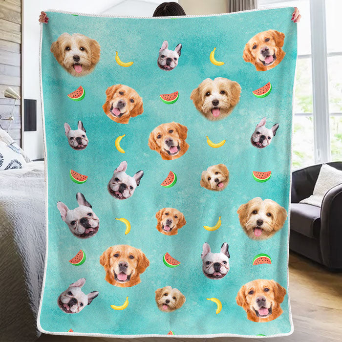 Adorables animaux et icônes de fruits - Couverture personnalisée - Télécharger une image, cadeau pour les amoureux des animaux, cadeau de Noël