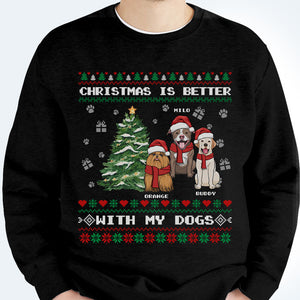 Noël est meilleur avec mon chien - T-shirt unisexe personnalisé, sweat à capuche, sweat-shirt - Cadeau pour les amoureux des animaux, cadeau de Noël