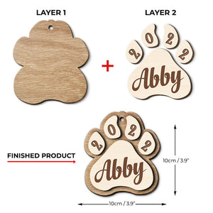 Noël approche - Décoration de Noël personnalisée en bois à 2 couches en forme de patte - Cadeau pour les amoureux des animaux, cadeau de Noël
