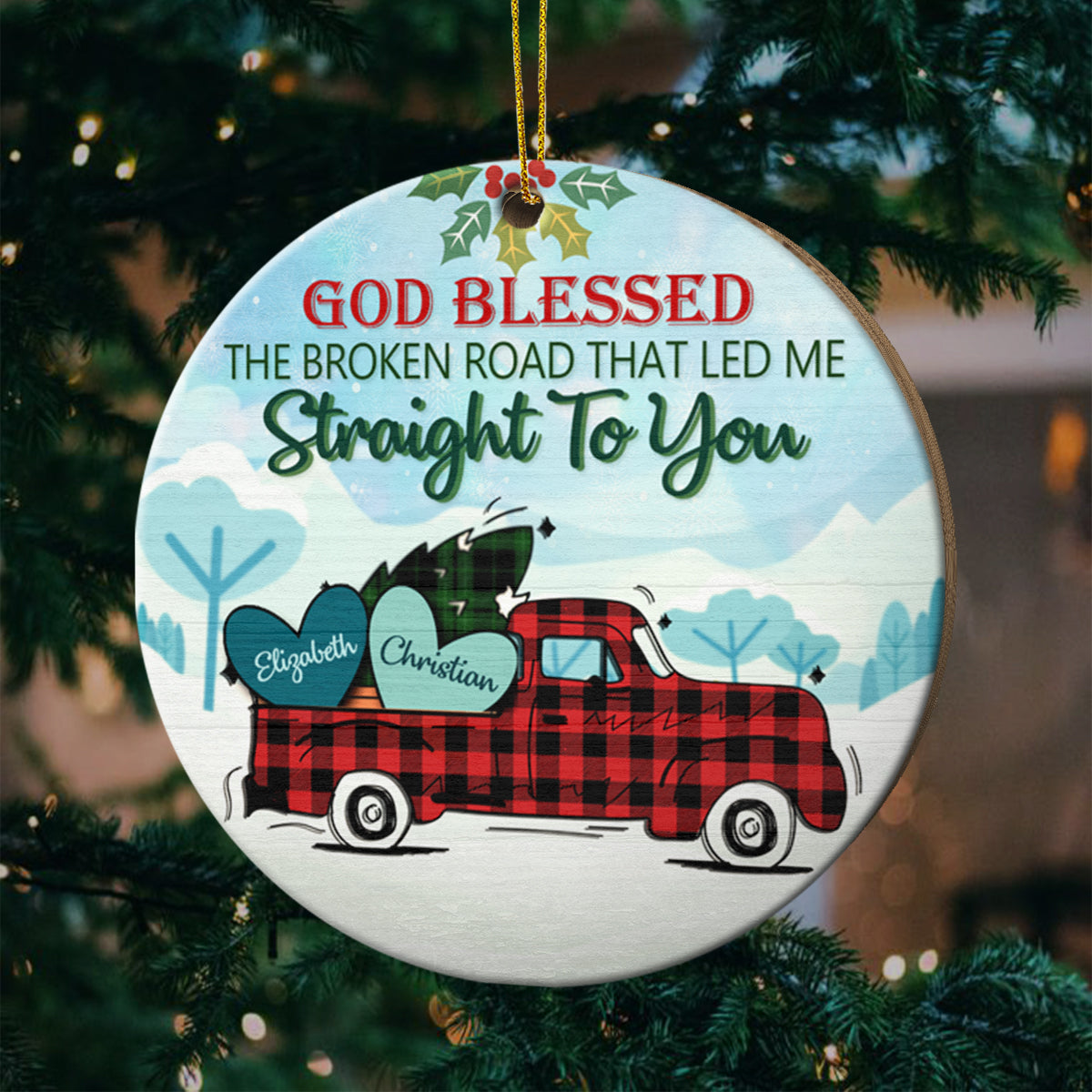 Que Dieu bénisse la route brisée qui m'a conduit directement à toi - Cadeau pour couples, mari et femme, décoration de Noël ronde en bois personnalisée