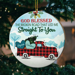 Que Dieu bénisse la route brisée qui m'a conduit directement à toi - Cadeau pour couples, mari et femme, décoration de Noël ronde en bois personnalisée