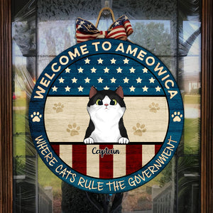Where Cats Rule The Government - Funny Personalized Cat Door Sign.