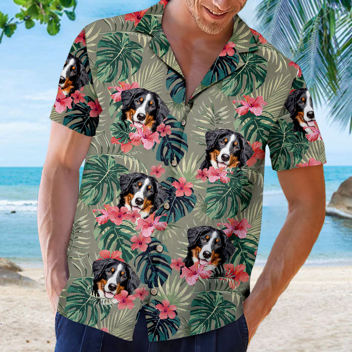 Fleurs et feuilles tropicales colorées - T-shirt hawaïen unisexe personnalisé pour chien et chat - Télécharger une image, visage de chien, visage de chat - Cadeau vacances d'été, cadeau pour propriétaires d'animaux, amoureux des animaux