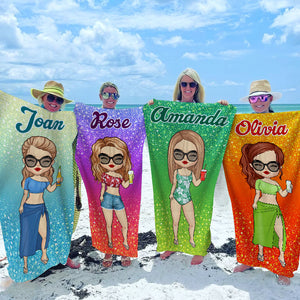 Serviette de plage personnalisée à paillettes colorées pour vos vacances - Cadeau de Noël pour vos meilleures amies, sœurs et amies