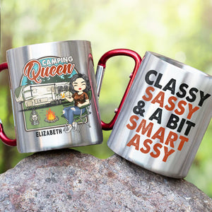 Élégant, impertinent et intelligent - Mug de camping personnalisé avec mousqueton - Cadeau pour les amateurs de camping