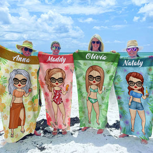 Serviette de plage personnalisée Chibi Summer Vibe Vacation - Cadeau pour meilleure amie