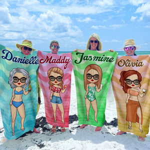Vacances d'été tropicales chibi - Serviette de plage personnalisée - Cadeau pour meilleure amie