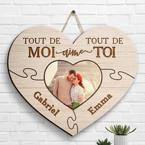 Tout De Moi Aime Tout De Toi - Télécharger une image, cadeau pour les couples, mari femme - Panneau en bois de forme personnalisée Français