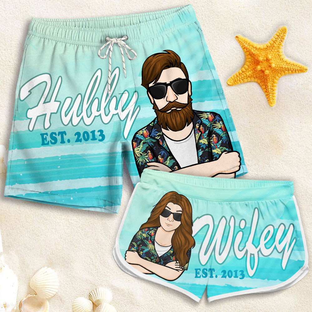 Mari et femme - Short de plage personnalisé pour couple - Cadeau pour couple