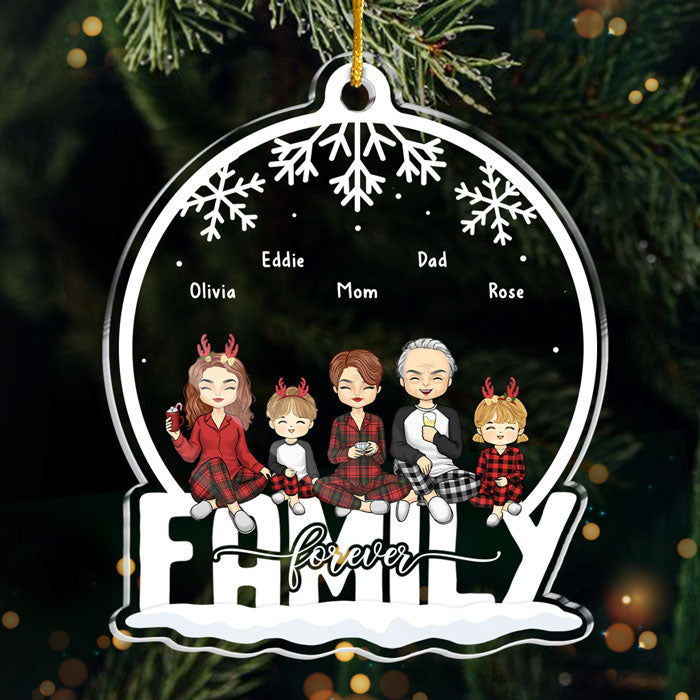 Famille pour toujours et à jamais - Décoration personnalisée pour la famille - Boule à neige en acrylique - Cadeau de Noël pour les membres de la famille