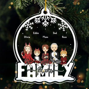 Famille pour toujours et à jamais - Décoration personnalisée pour la famille - Boule à neige en acrylique - Cadeau de Noël pour les membres de la famille