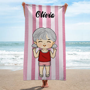 Vacances d'été en famille Chibi - Serviette de plage personnalisée - Cadeau pour la famille