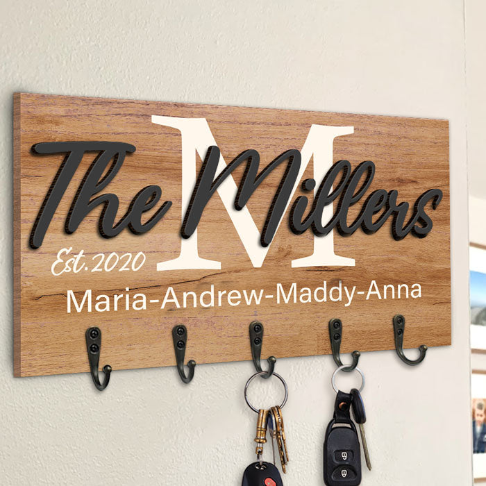 Ma famille bien-aimée - Porte-clés personnalisé, porte-clés, porte-clés en bois à 2 couches - Cadeau pour couple, mari et femme, anniversaire, fiançailles, mariage, cadeau de mariage