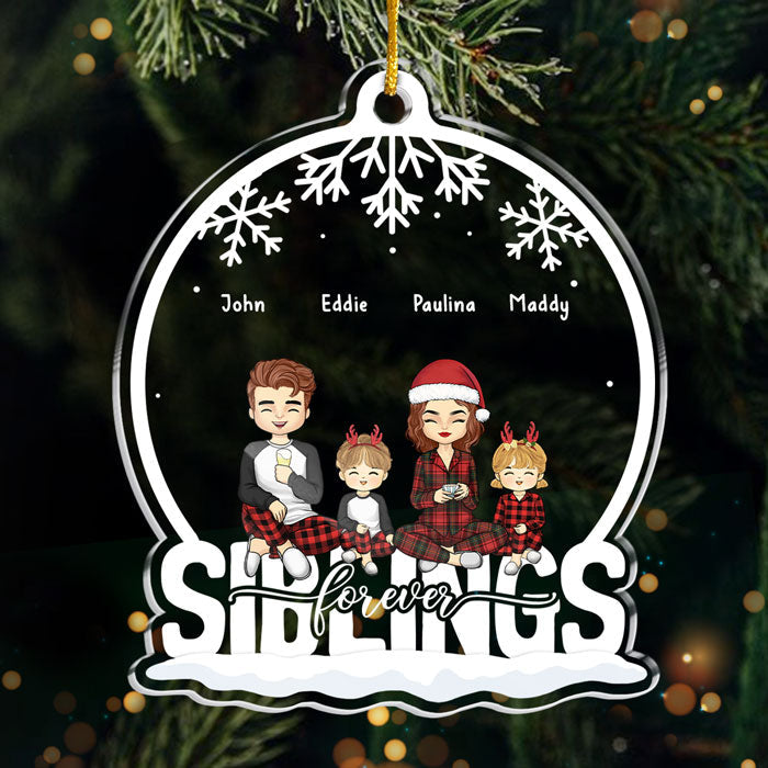 Famille pour toujours et à jamais - Décoration personnalisée pour la famille - Boule à neige en acrylique - Cadeau de Noël pour les membres de la famille