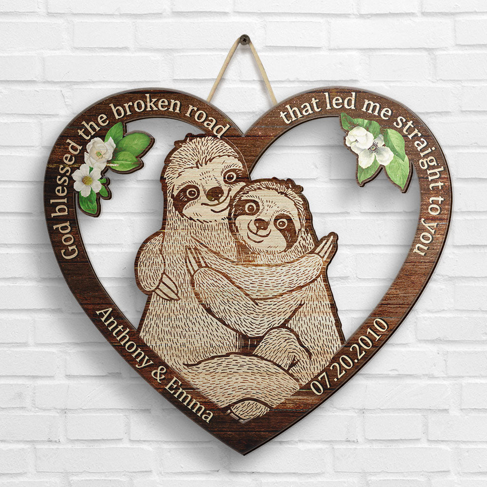Couple de paresseux de notre premier baiser - Panneau en bois personnalisé - Cadeau pour couple, mari et femme
