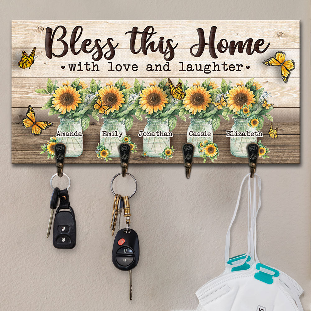 Bénissez cette maison avec amour et rires - Porte-clés personnalisé, porte-clés - Cadeau pour la famille