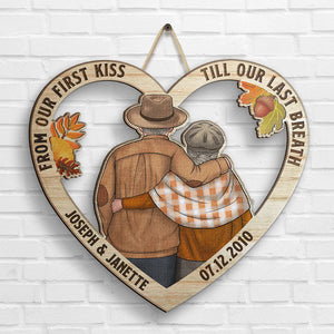Notre premier baiser en forme de cœur - Panneau en bois personnalisé - Cadeau pour couple, mari et femme
