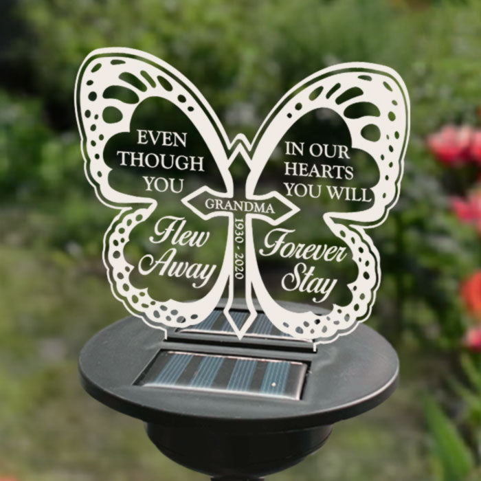 Restez à jamais dans nos cœurs - Lampe solaire de jardin commémorative personnalisée - Cadeau commémoratif, cadeau de condoléances