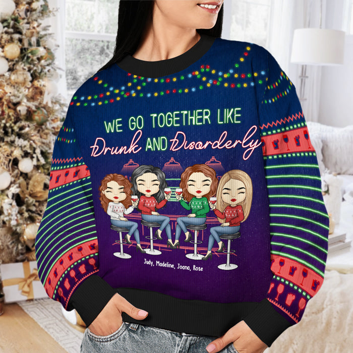 Comme ivre et désordonné - Sweat-shirt personnalisé moche pour meilleure amie - Pull en laine unisexe - Cadeau de Noël pour meilleures amies, meilleures amies, sœurs