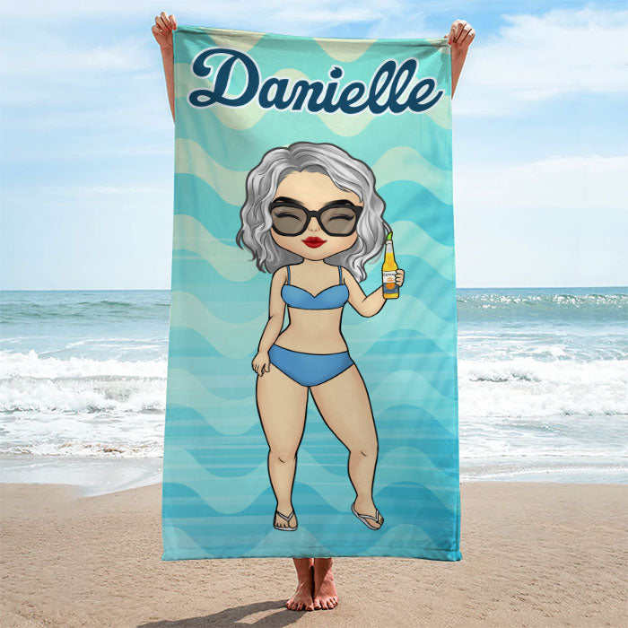 Vacances d'été tropicales chibi - Serviette de plage personnalisée - Cadeau pour meilleure amie