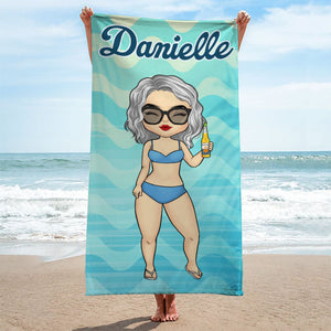 Vacances d'été tropicales chibi - Serviette de plage personnalisée - Cadeau pour meilleure amie