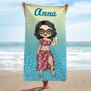 Serviette de plage personnalisée à paillettes colorées pour vos vacances - Cadeau de Noël pour vos meilleures amies, sœurs et amies