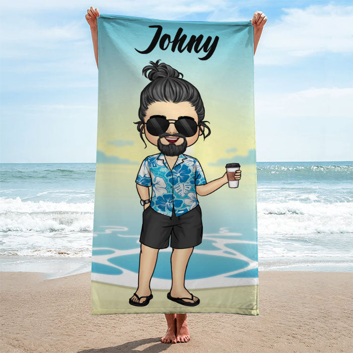 Vacances d'été en famille Chibi - Serviette de plage personnalisée - Cadeau pour la famille