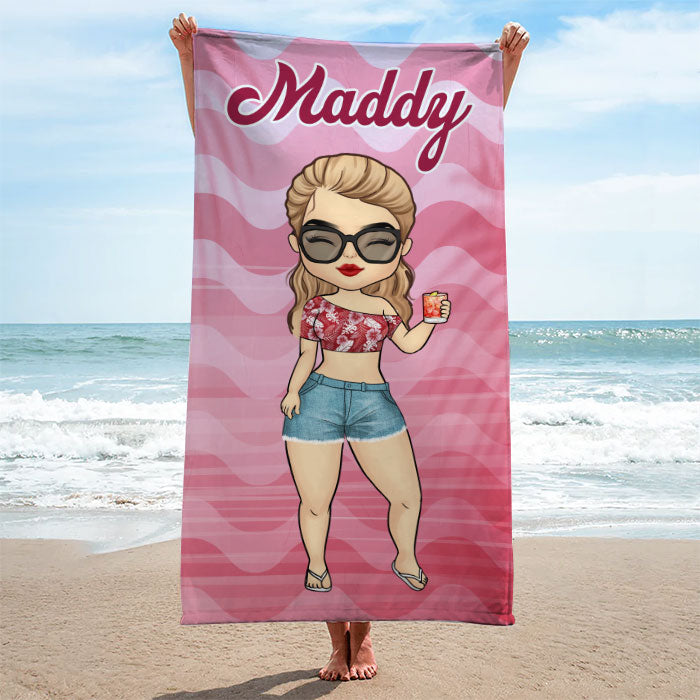 Vacances d'été tropicales chibi - Serviette de plage personnalisée - Cadeau pour meilleure amie