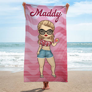 Vacances d'été tropicales chibi - Serviette de plage personnalisée - Cadeau pour meilleure amie