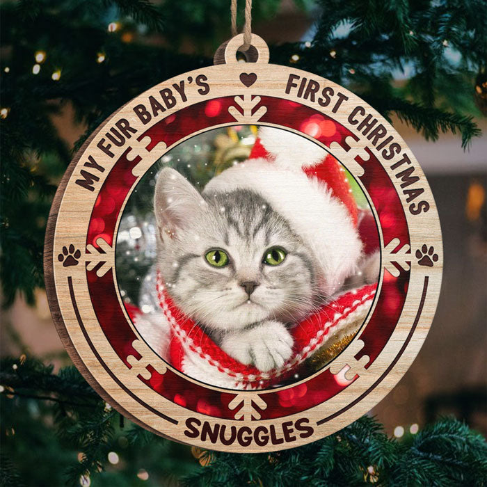 My Fur Baby's First Christmas - Personalized Custom Round Shaped Wood Photo Christmas Ornament - Upload Image, Gift For Pet Lovers, Christmas Gift
