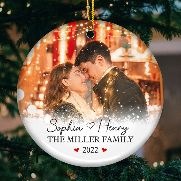 Notre amour - Décoration de Noël personnalisée en céramique ronde avec photo - Télécharger une image, cadeau pour couple, mari et femme, anniversaire, fiançailles, mariage, cadeau de mariage, cadeau de Noël