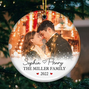 Notre amour - Décoration de Noël personnalisée en céramique ronde avec photo - Télécharger une image, cadeau pour couple, mari et femme, anniversaire, fiançailles, mariage, cadeau de mariage, cadeau de Noël