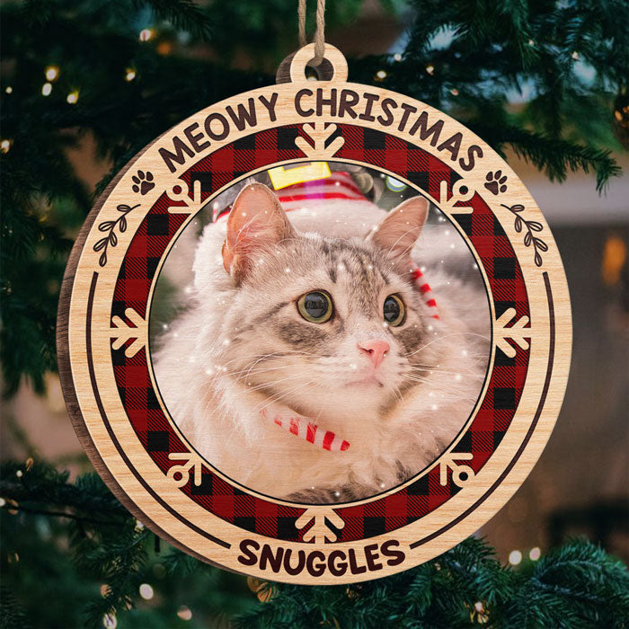 Joyeux Noël miaulant - Décoration de Noël ronde en bois personnalisée avec photo - Télécharger une image, cadeau pour les amoureux des animaux, cadeau de Noël