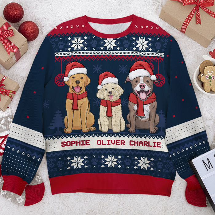 Chiens de Noël - Sweat-shirt de Noël unisexe personnalisé et moche, en laine, imprimé intégral - Cadeau pour les amoureux des chiens, des animaux, de Noël
