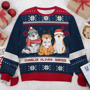 Chats de Noël - Sweat-shirt de Noël unisexe personnalisé, en laine, imprimé intégral - Cadeau pour les amoureux des chats, des animaux, de Noël
