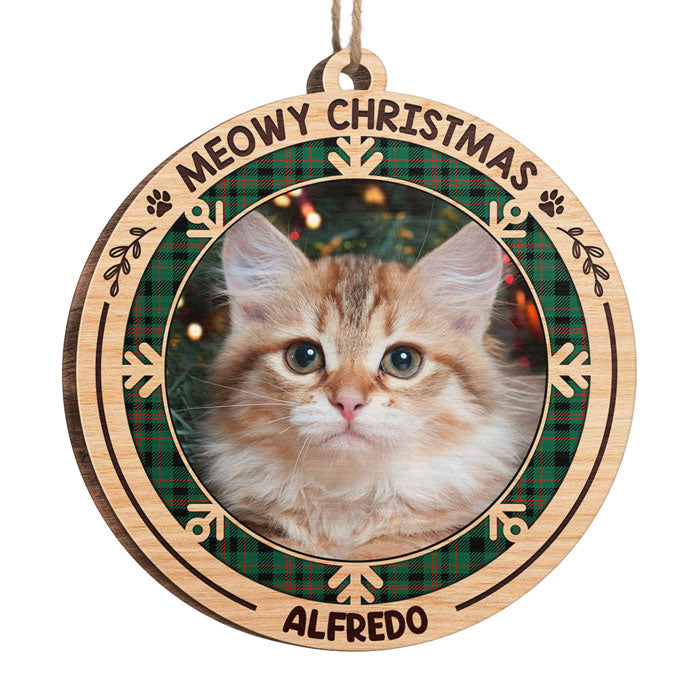 Joyeux Noël miaulant - Décoration de Noël ronde en bois personnalisée avec photo - Télécharger une image, cadeau pour les amoureux des animaux, cadeau de Noël