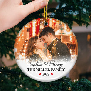 Notre amour - Décoration de Noël personnalisée en céramique ronde avec photo - Télécharger une image, cadeau pour couple, mari et femme, anniversaire, fiançailles, mariage, cadeau de mariage, cadeau de Noël