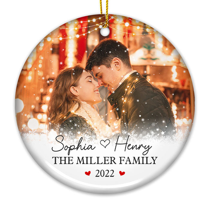 Notre amour - Décoration de Noël personnalisée en céramique ronde avec photo - Télécharger une image, cadeau pour couple, mari et femme, anniversaire, fiançailles, mariage, cadeau de mariage, cadeau de Noël