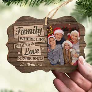Famille où l'amour ne finit jamais - Décoration de Noël personnalisée en bois avec photo en forme de Benelux - Télécharger une image, cadeau pour la famille, cadeau de Noël