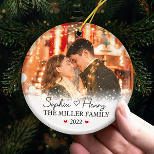 Notre amour - Décoration de Noël personnalisée en céramique ronde avec photo - Télécharger une image, cadeau pour couple, mari et femme, anniversaire, fiançailles, mariage, cadeau de mariage, cadeau de Noël