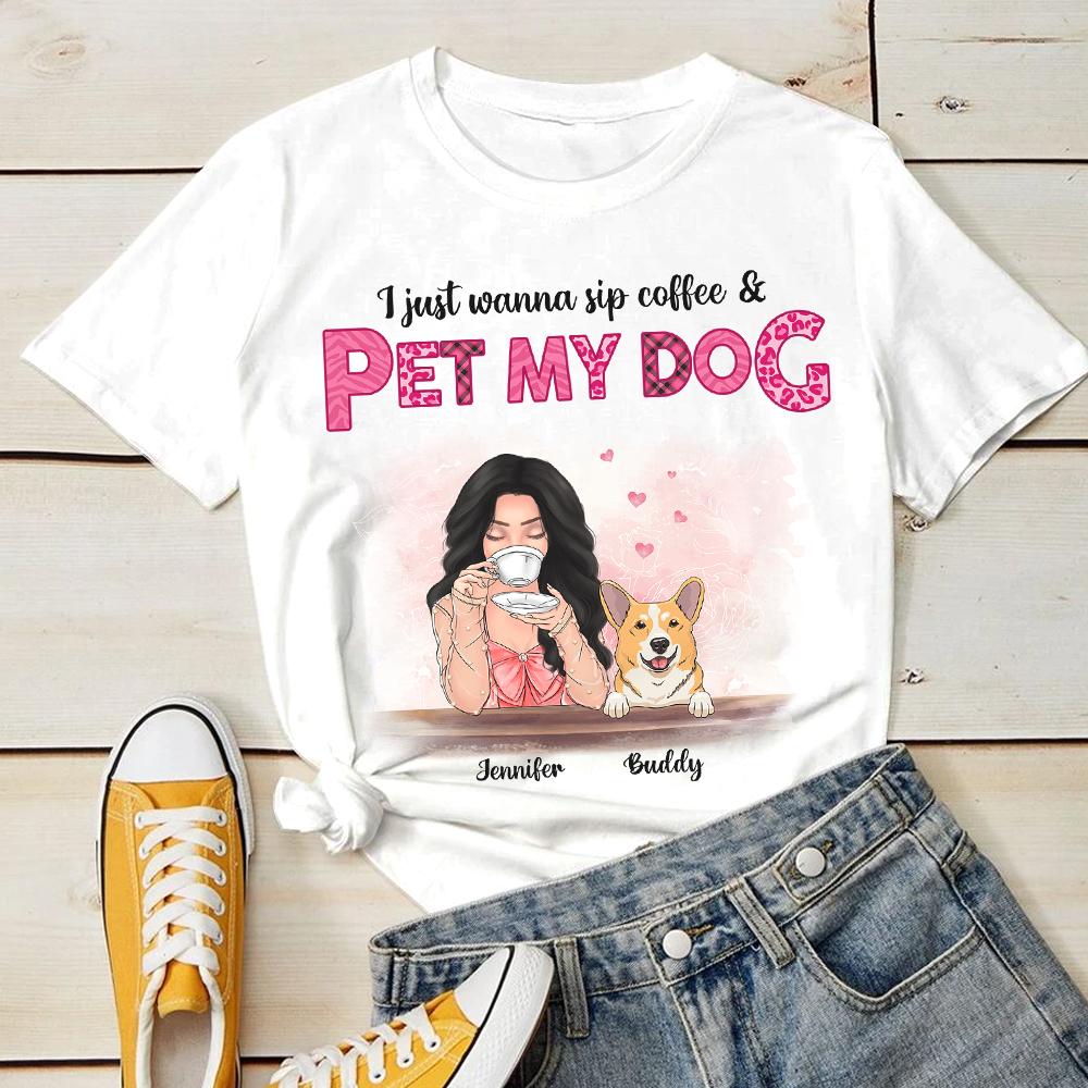 Sip My Coffee And Pet My Dogs  - Personalized Custom Unisex T-shirt.