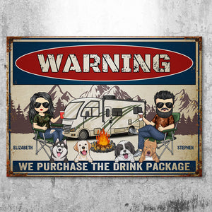 Nous achetons le forfait boissons - Plaque métallique personnalisée - Cadeau pour les amateurs de camping