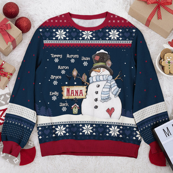 Grand-mère Bonhomme de Neige et ses Petits Flocons de Neige - Sweat-shirt Moche Personnalisé Famille - Pull en Laine Unisexe - Cadeau de Noël pour Grand-mère et Grands-Parents