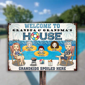 Bienvenue chez Grand-mère et Grand-père - Plaque métallique personnalisée - Cadeau pour couples, mari et femme